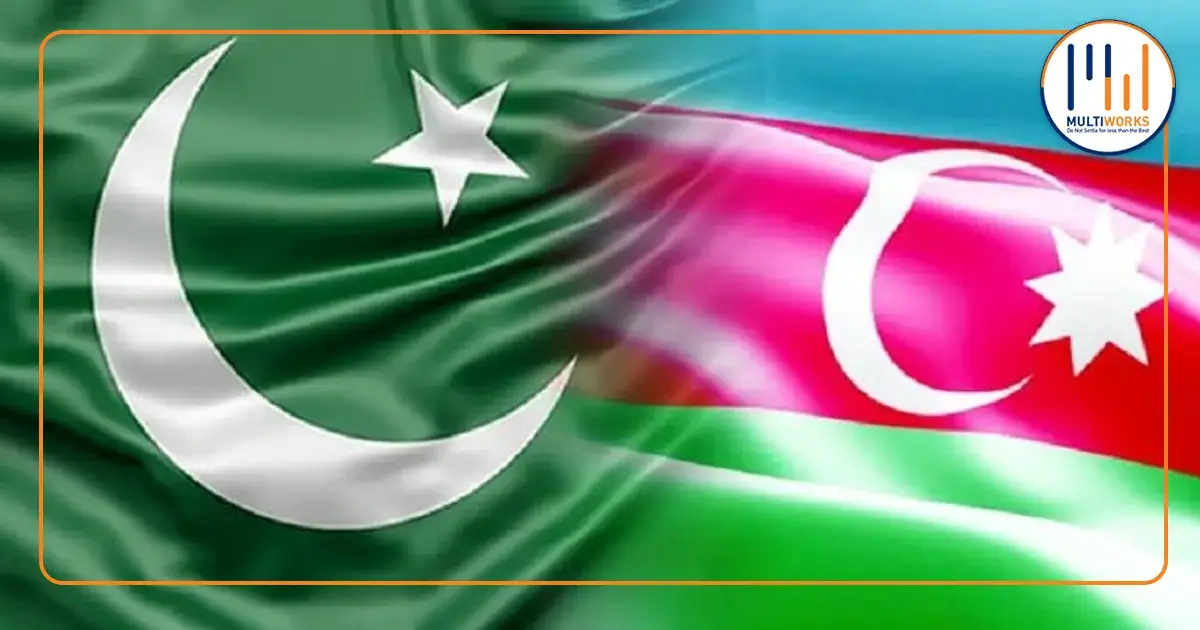 Flags of Azerbaijan and Pakistan side by side, symbolizing a $3 billion investment partnership between the two nations.