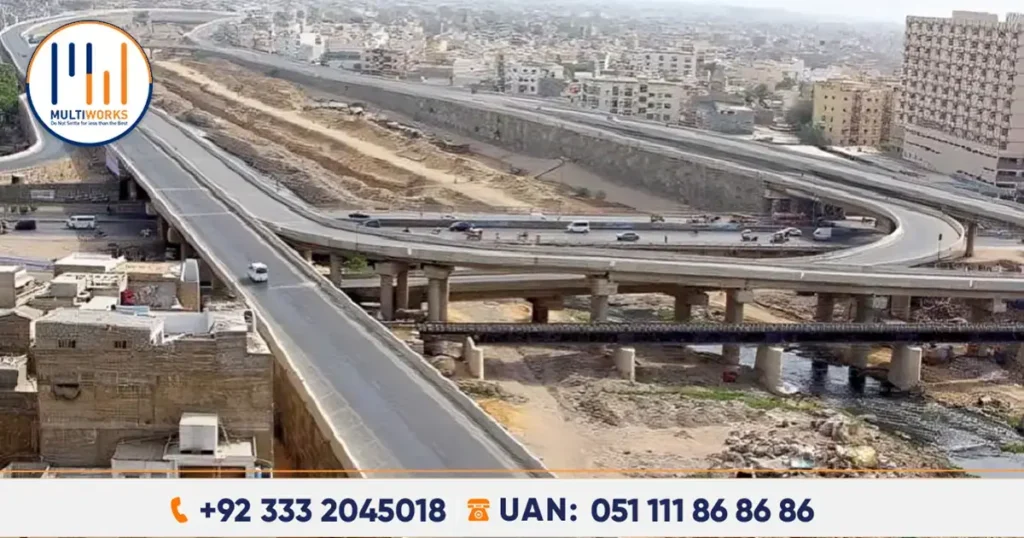 Aerial view of the Soan Bridge girder on Rawalpindi Ring Road under construction, enhancing connectivity and reducing traffic congestion in Rawalpindi and Islamabad.