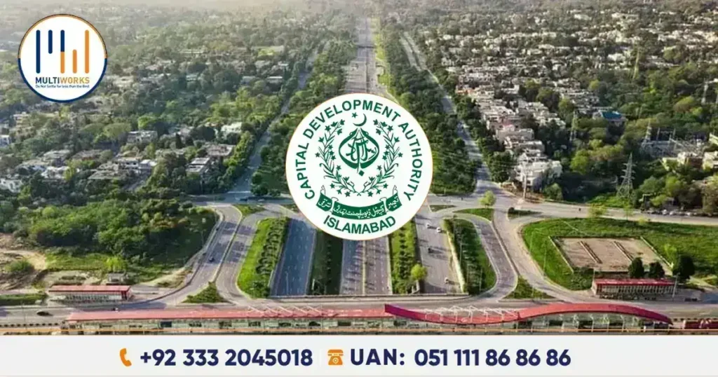 Aerial view of Islamabad's greenery and roads, highlighting development initiatives by the Capital Development Authority (CDA).