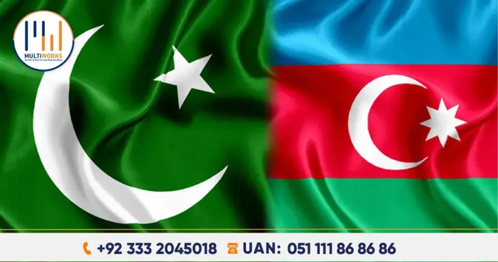 Flags of Pakistan and Azerbaijan side by side, symbolizing bilateral cooperation and agreement on implementing the PTA.
