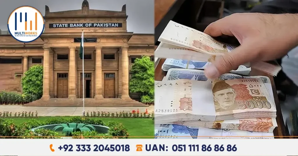 State Bank of Pakistan building alongside Pakistani currency notes, symbolizing the announcement of new currency notes rollout in 2025.