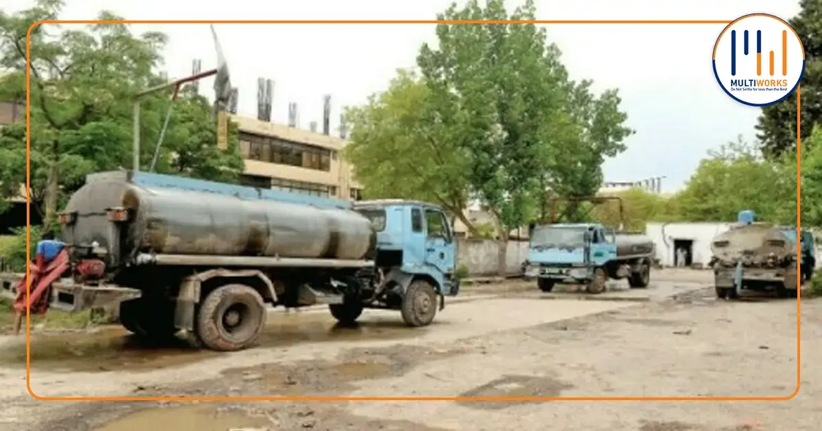 Water tankers parked in Islamabad, ready for distribution services
